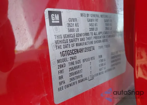 2017 GMC Canyon Sle z USA, uszkodzony, nr VIN 1GTG5CEN4H1280274